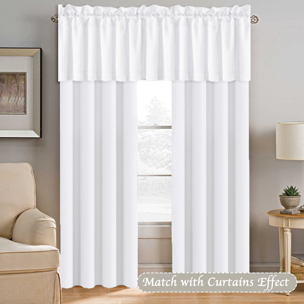 H.VERSAILTEX 2 Panels Blackout Curtain Valances for Kitchen Windows/Bathroom/Living Room/Bedroom Privacy Decorative Rod Pocket Short Window Valance Curtains, 52" W x 18" L, Pure White