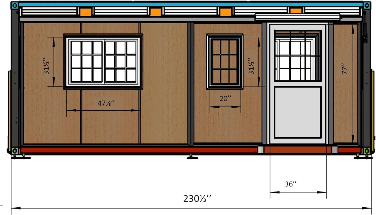 19x20ft Modern Comfort Portable Tiny Home Spacious Living, Steel Frame, Expandable Design, Secure Prefab House for Office, Hotel, or Cozy Living (19x20ft(with Restroom))