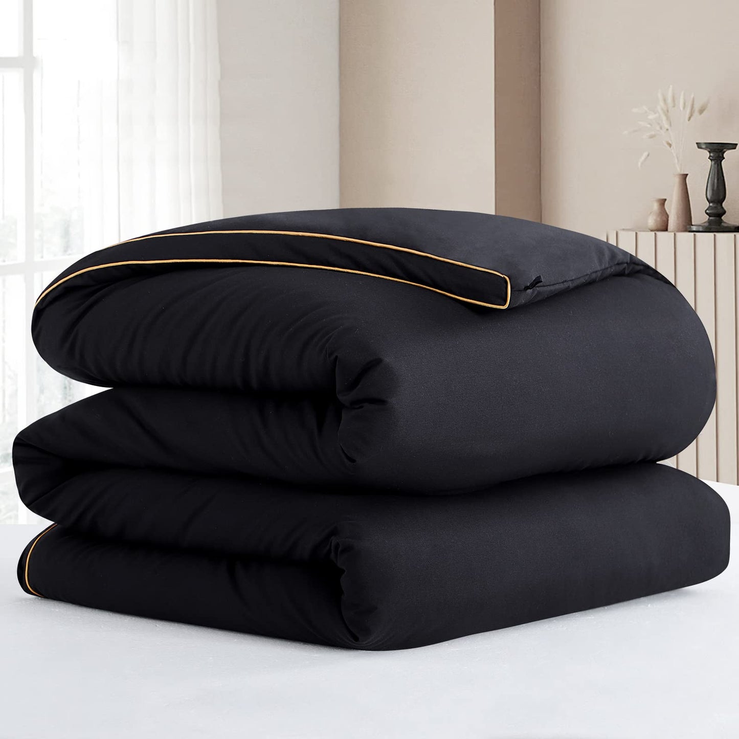 RUIKASI Comforter All Season Cal King Size - Soft Down Alternative, Fluffy & Lightweight, Cooling Black Duvet with Corner Tabs, 102x96 inches, Machine Washable