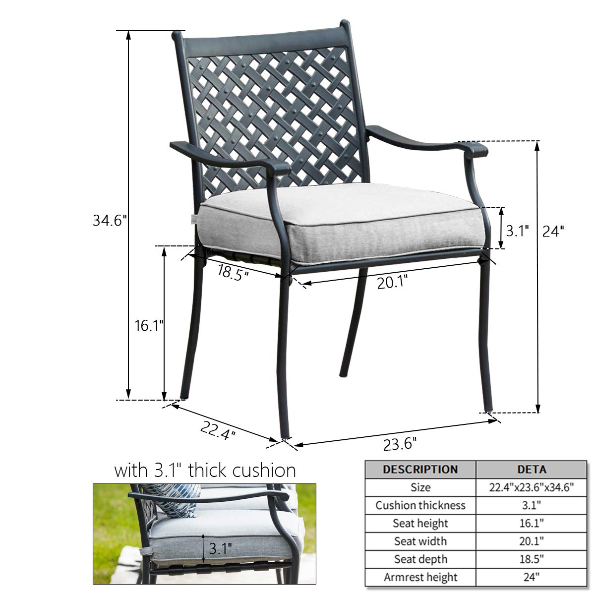 PatioFestival Patio Dining Chairs Stackable Outdoor Chairs Dining Furniture Set of 4,All Weather Frame with Thick Cushion for Porch,Yard,Balcony,Kitchen