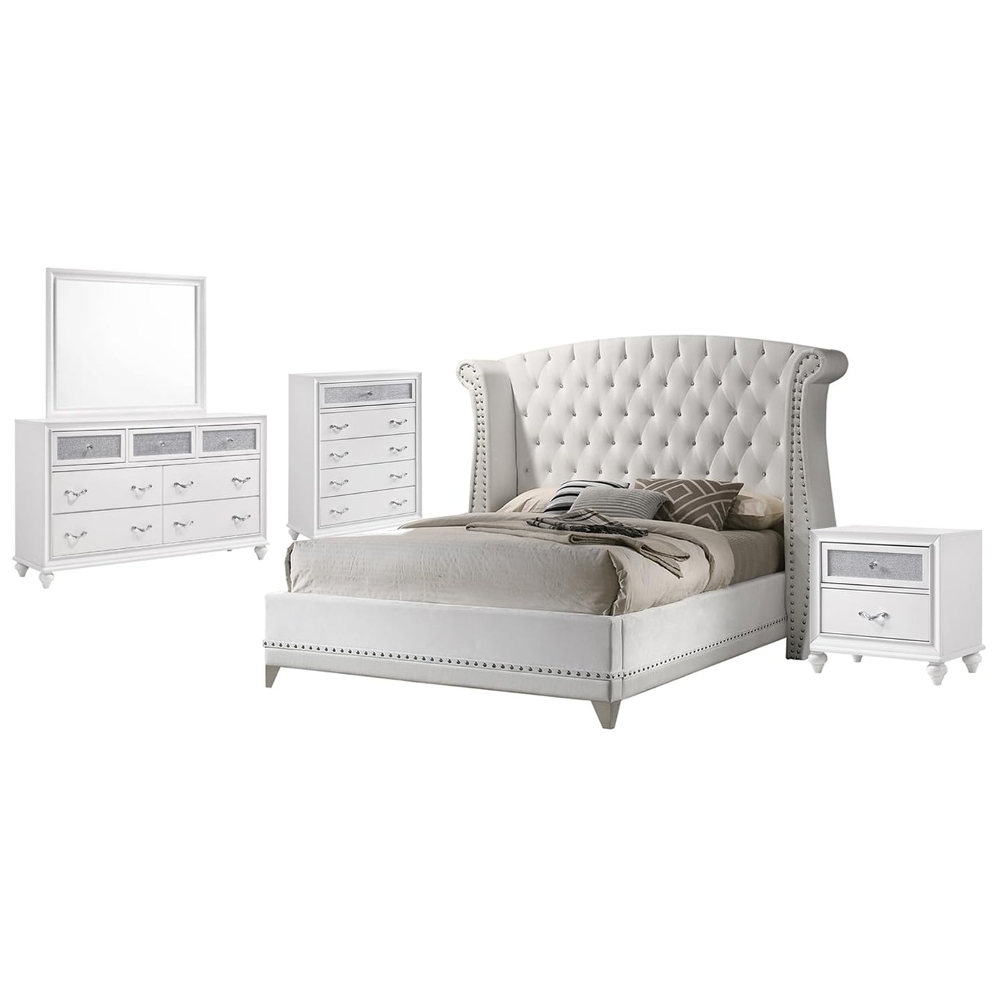 Barzini 5-Piece Upholstered Tufted Bedroom Set White, California King