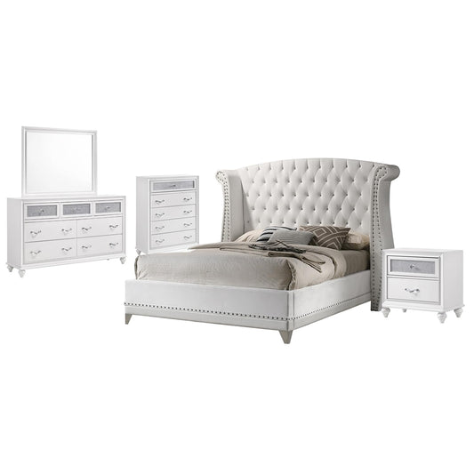 Barzini 5-Piece Upholstered Tufted Bedroom Set White, California King