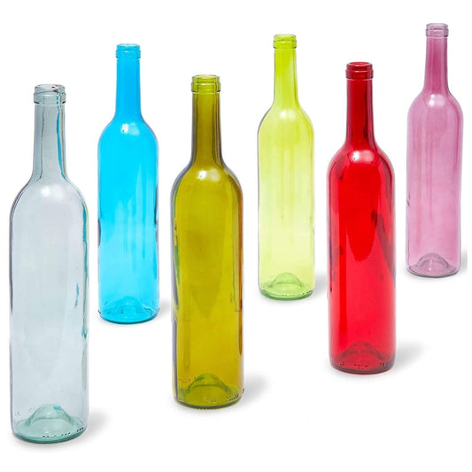 Juvale 6 Pack Decorative Colored Wine Bottles for Home Decor, 750ml Empty Glass Containers in 6 Assorted Colors (2.8 x 12.75 In)