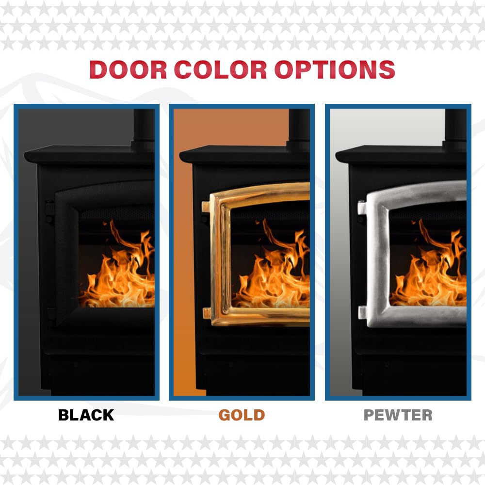 Buck Stove Fireplace Insert Model 21 | Non-Catalytic, 28,901 BTUs (Covers 1,800 Square Feet) | Wood Burning with Heat Activated Blower | Gold Door with 9" Faceplate Trim Kit