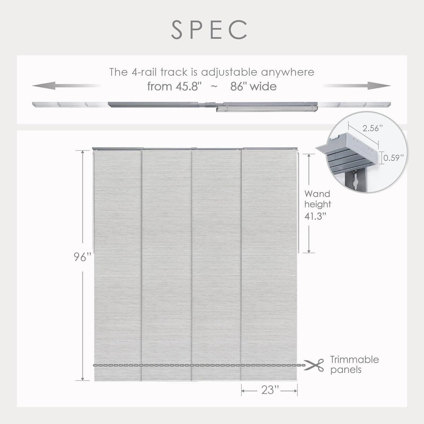 GoDear Design Adjustable Vertical Blinds, Panel Track Blinds, Sliding Glass Door Blinds, Closet Doors, Room Dividers, Extendable Track from 45.8" to 86" W, Trimmable Panel Curtains Up to 96" H, Marble