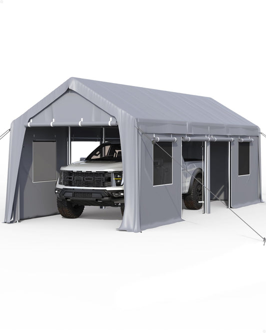 DEXSO Oversized Carport 13'x25' Heavy Duty, Portable Garage for Full-Size Pickup Truck, SUV, Machinery, 1.0 mm Steel Poles & 14Mil PE Waterproof Canopy, Gray