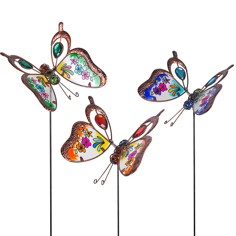 Venniy 3 Pack Butterfly Decorative Garden Stakes,Outdoor Decorations Metal Yard Art Garden Stakes for Patio Yard Porch Decor