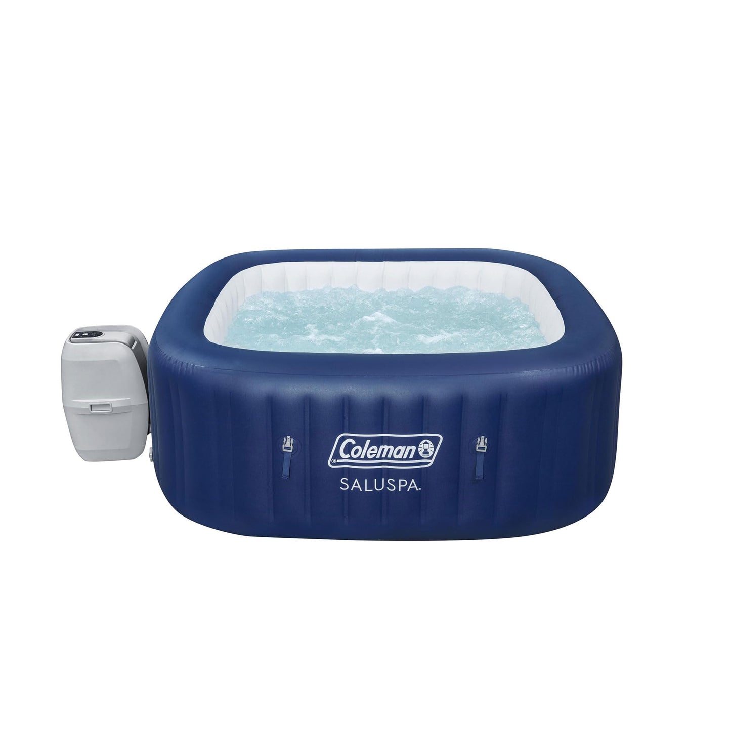 Coleman SaluSpa Atlantis AirJet 4 to 6 Person Inflatable Hot Tub Square Portable Outdoor Spa with 140 Soothing Jets with Cover, Blue