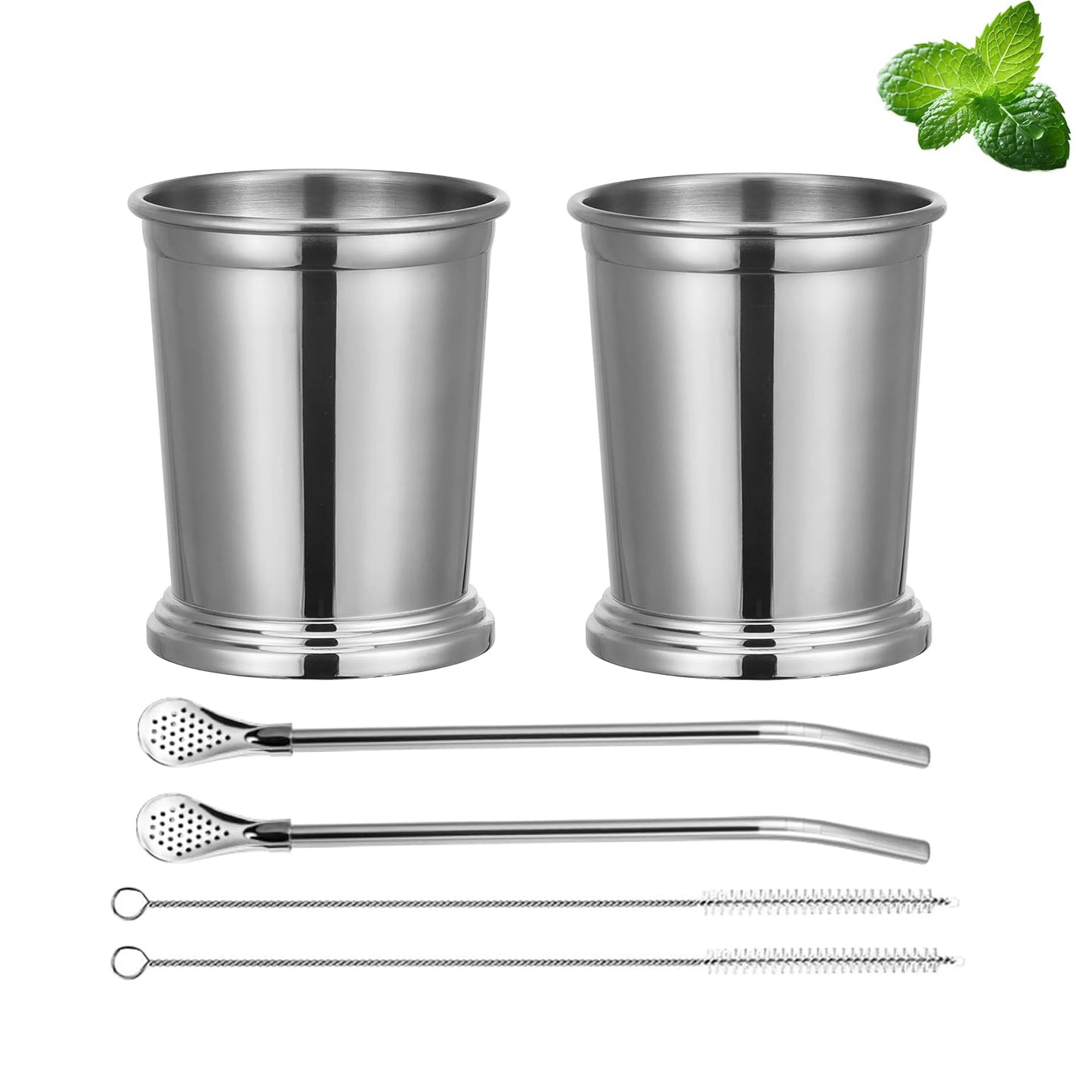 Sipoyen Mint Julep Cups Set of 2 Stainless Steel Mint Julep Glasses with Straws 12oz Pint Glasses Kentucky Party Supplies