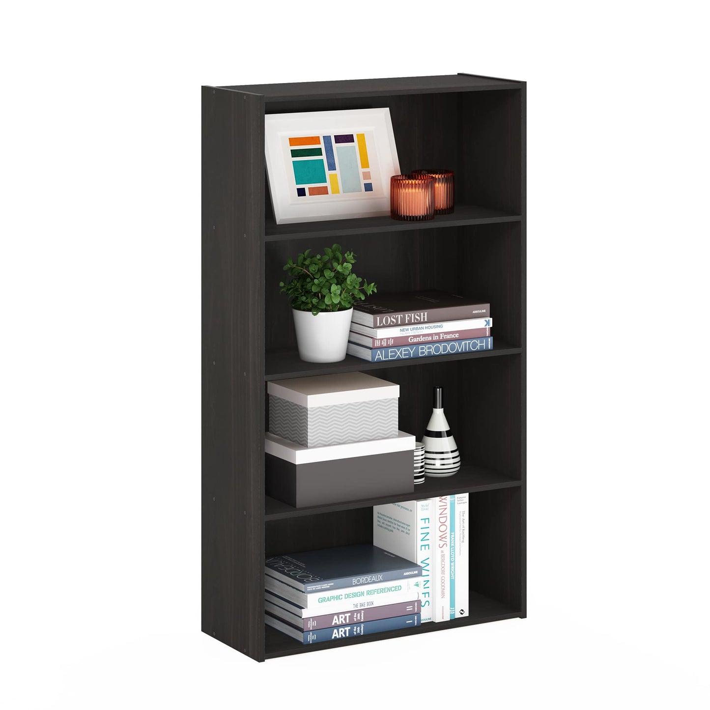 Furinno Pasir 4-Tier Bookcase / Bookshelf / Storage Shelves, Espresso
