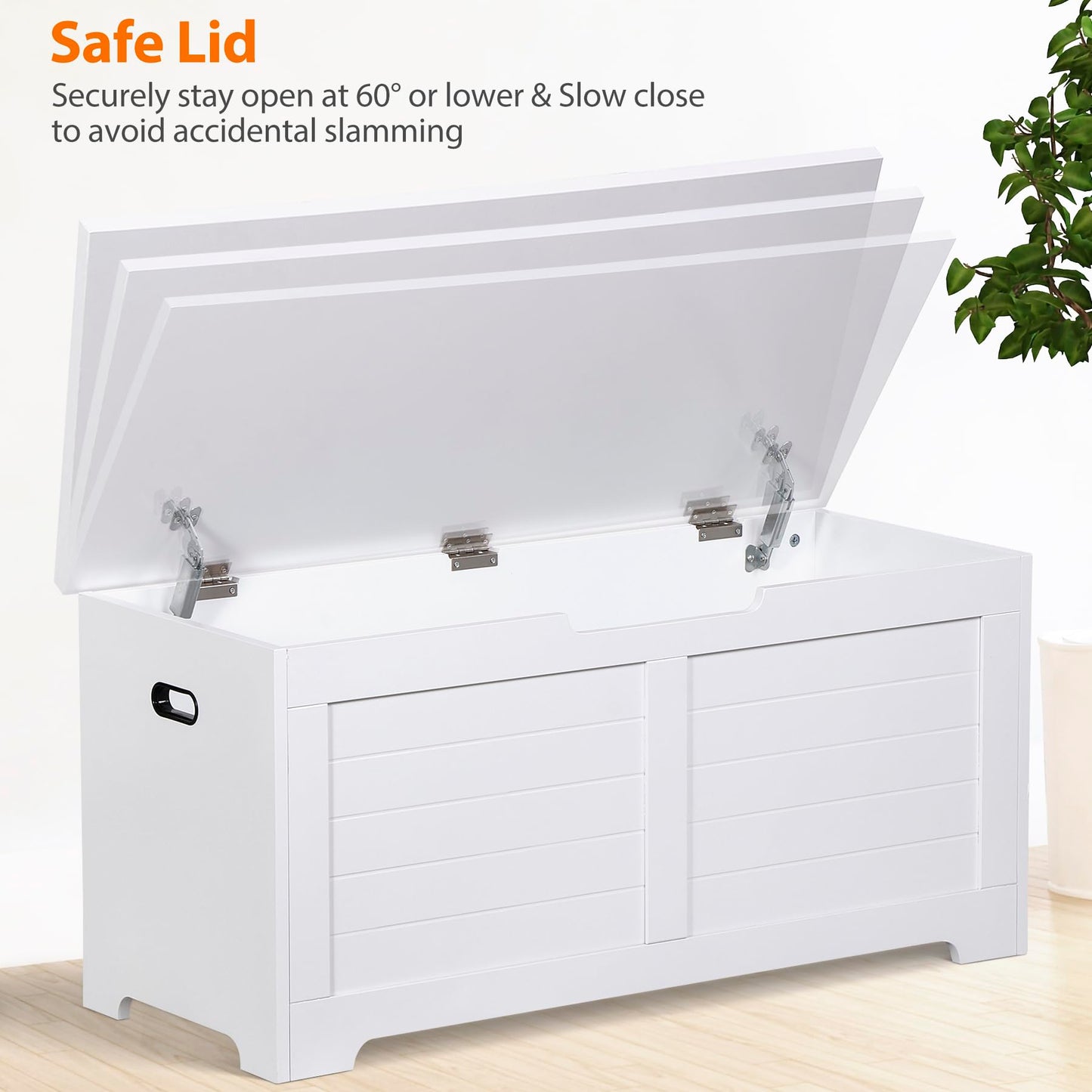 Epetlover Wooden Storage Chest Box with Flip-top Lid & Safety Hinge, 39.4 Inch Living Room Organizer, Bedroom Bench, White