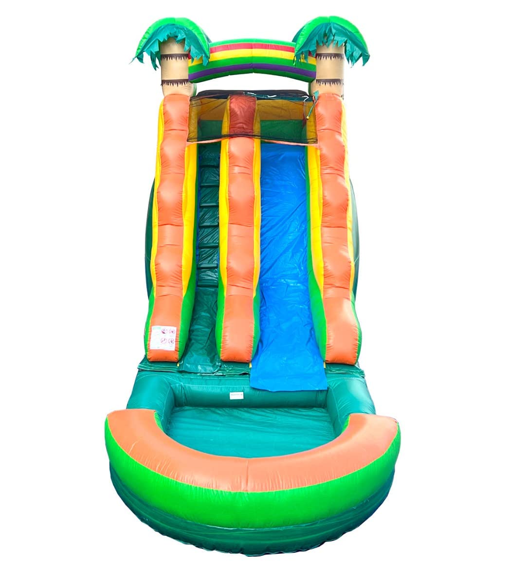 Inflatable Water Slides for Kids - Backyard Inflatable Water Slides with Splash Pool - Tropical Slide with Water Pool Complete with Blower, and Stakes - 25.5' x 9' - 15' Tall Slide