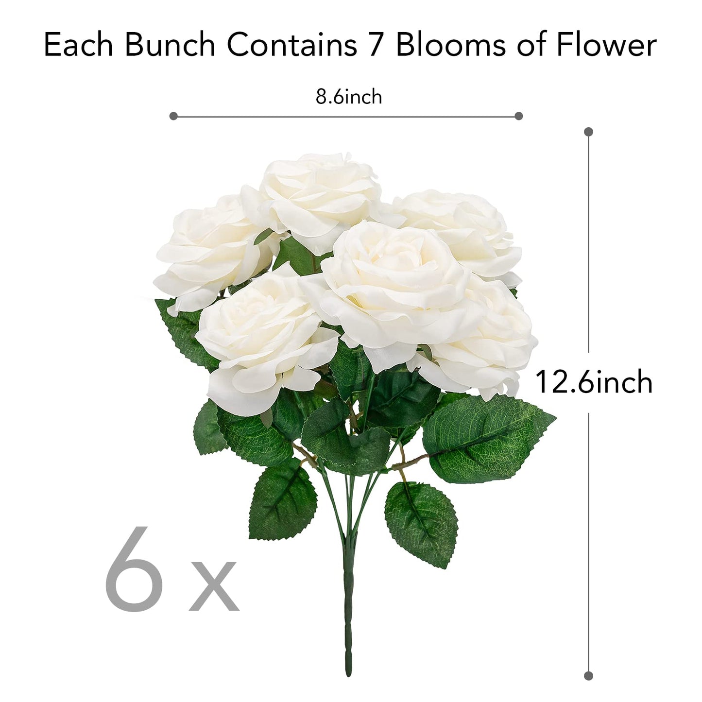 Softflame Artificial/Fake/Faux Flowers - Rose Bunch White Color, Pack of 6, Totally 42 Heads, for Wedding, Home, Party, Restaurant