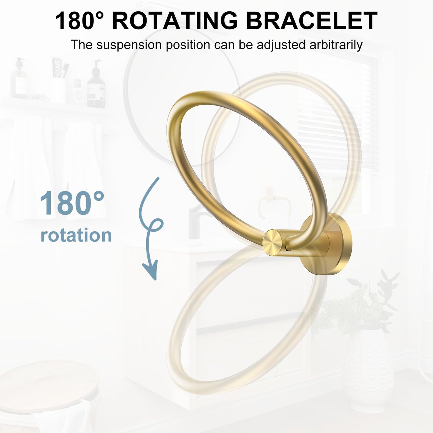 SetSail Towel Holder for Bathroom Wall Gold Towel Ring SUS304 Stainless Steel Hand Towel Holder Heavy Duty Towel Hanger for Bath, Kitchen Drill Hole