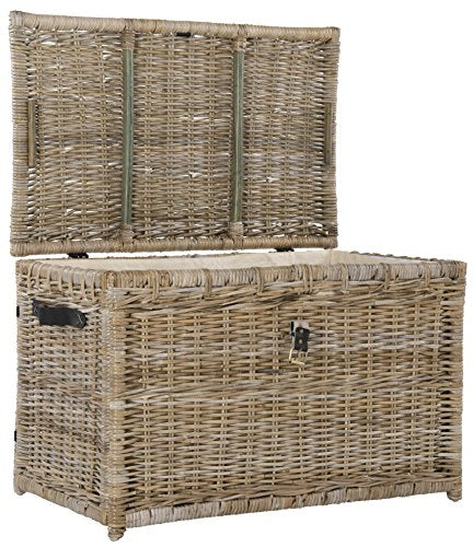 happimess HPM9004B Michael 35" Wicker Storage Trunk, Collapsible for flat storage, Rattan-Kubusoft Gray, Coastal for Office, Dorm Room-LivingRoom, Bedroom, Dining Room, Natural