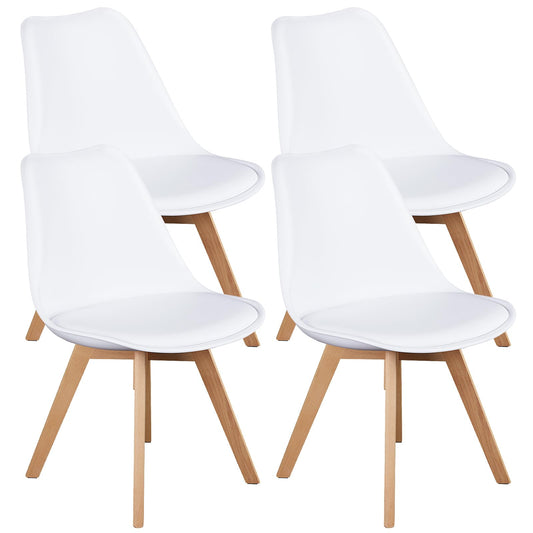 edx Dining Chairs Set of 4, Mid Century Modern White Dining Room Kitchen Chairs with PU Leather Cushion and Wood Legs for Home, Living Room, Bedroom, Lounge