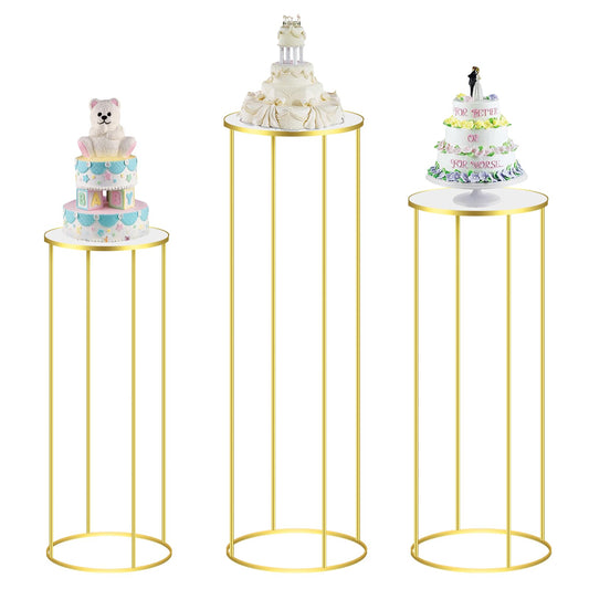 Aescwyn Cylinder Stands for Party,3PCS Cylinder Pedestal Stand,Elevate Your Party Decor with Mesmerizing Round Cylinder Stands - Gold Metal Pedestal Stands Display for Cake Plant Wedding Every Event