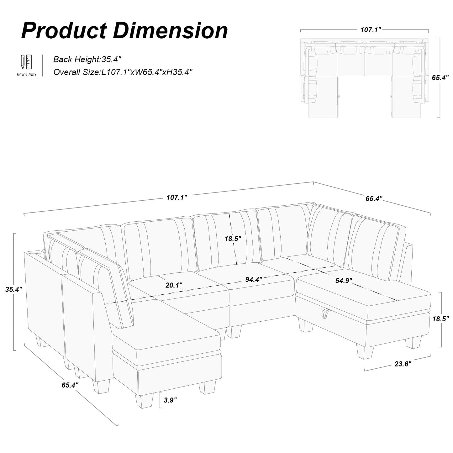 Belffin Sectional Couch with Storage Ottoman, U Shaped Sectional Sofa Couch, Convertible Set of 6 U-Shape Sectional Couch for Living Room, Beige