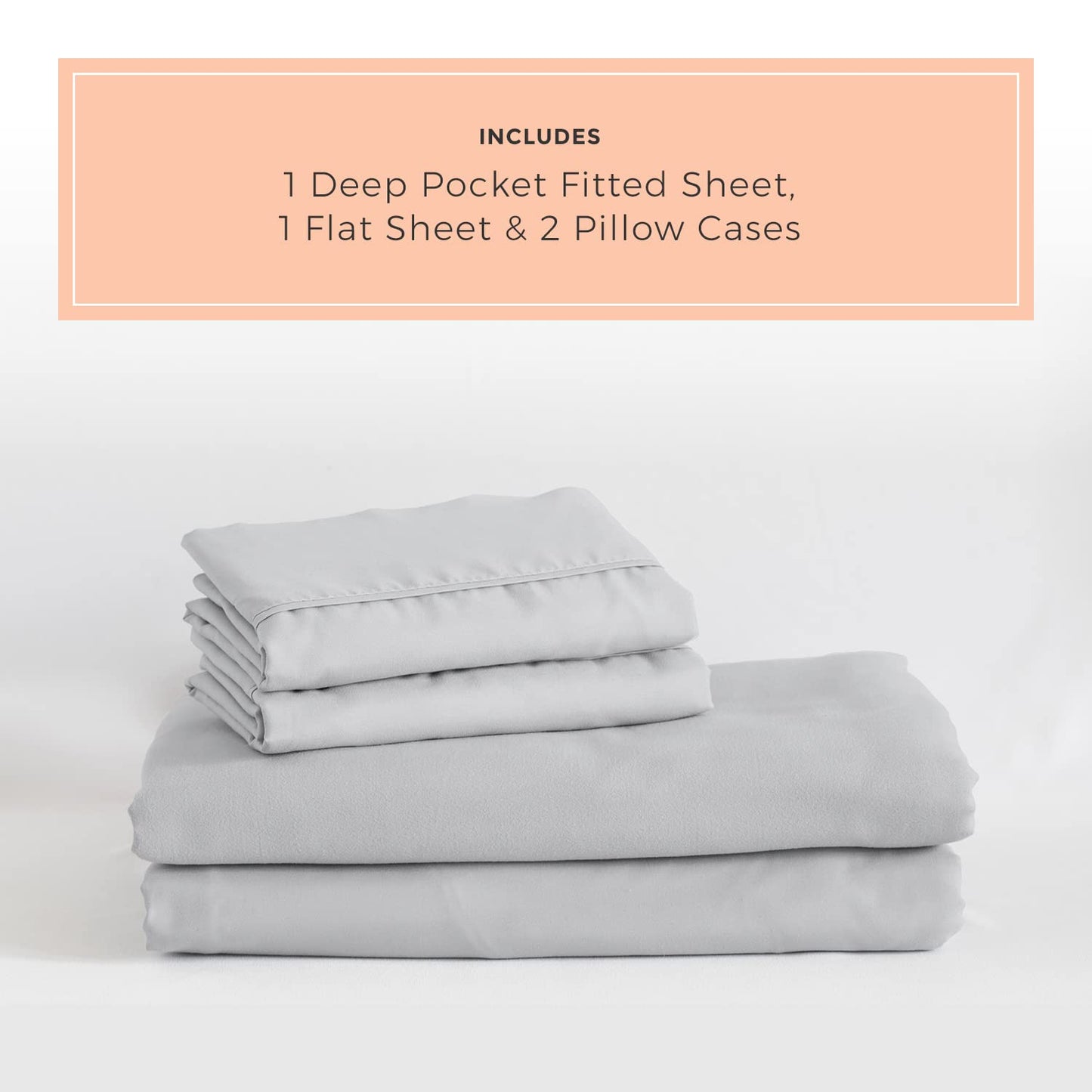 PeachSkinSheets Brushed Silver Sheet Set - 1500tc Level of Softness - Extra Soft Cooling Sheets for Hot Sleepers and Night Sweats - XL Full Size