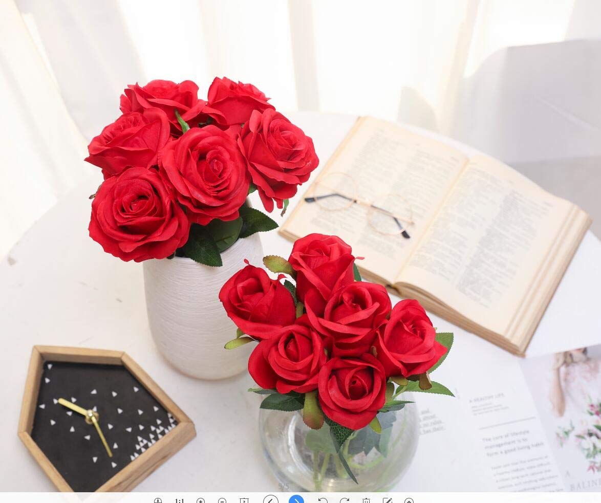 Hawesome 12PCS Artificial Silk Flowers Realistic Roses Bouquet Long Stem for Home Wedding Decoration Party A-Red