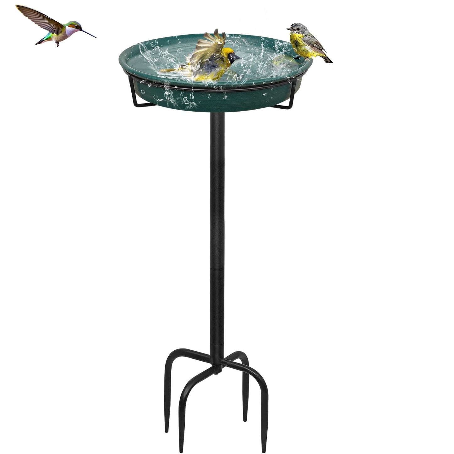 YALINKA 28In Freestanding Birdbaths Bowl Outdoor, Standing Garden Bird Bath Bird Feeder Bowl with Metal Stake, Detachable Decoration Spa Birdfeeder for Garden Patio Yard Lawn, 4 Spiky Feet (D)