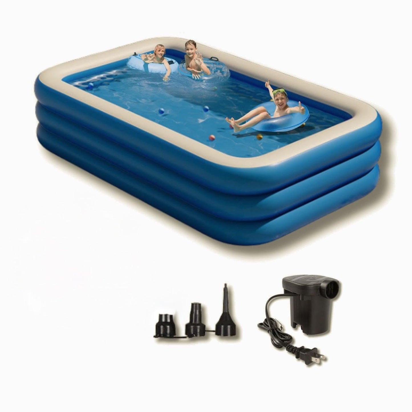 Berlin Direct Inflatable Pool 105"" x 65"" x 20"" - Electric Pump Included - Triple Chamber - Double Thick Material (8.75ft x 5.4ft x 1.7ft), Blue, RXZ12