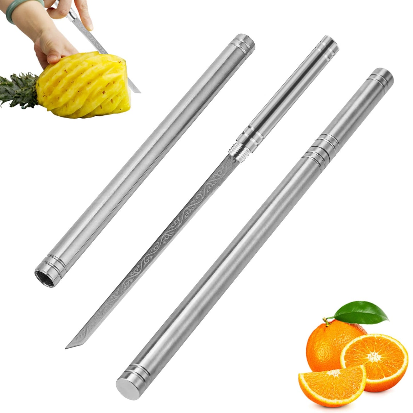 deterlect 2Pcs Multipurpose Outdoor Portable Fruit Knife with Sheath, All Steel Stick Shaped Fruit Knife, Cuchillo Multiusos Para Fruta Portátil Para Exteriores Con Funda