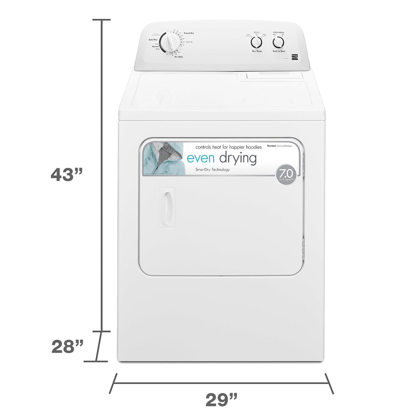 Kenmore 29" Front Load Electric Dryer with Wrinkle Guard and 7.0 Cubic Ft. Total Capacity, White