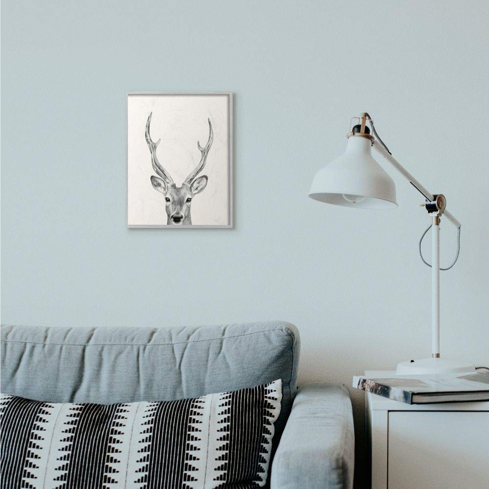 Stupell Industries Deer Portrait Drawing Design, Designed by Victoria Borges Wall Art, 11 x 1.5 x 14, Grey Framed