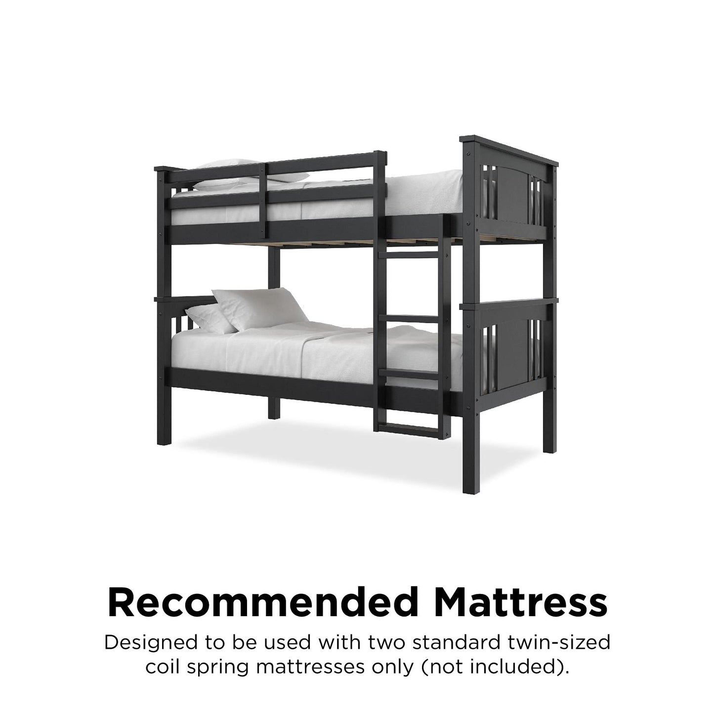 DHP Dylan Twin Over Twin Bunk Bed, Espresso, Sturdy Wood Construction, Converts to 2 Twin Beds, Guard Rails, Step Ladder