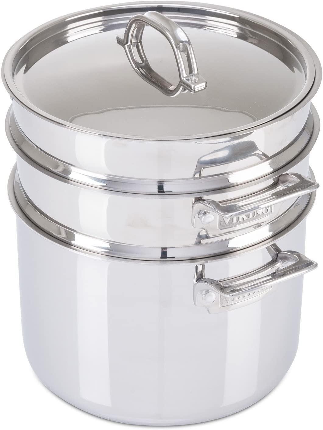 Viking Culinary 3-Ply Stainless Steel Pasta Pot, 8 Quart, Includes Pasta & Steamer Insert, Dishwasher, Oven Safe, Works on All Cooktops including Induction