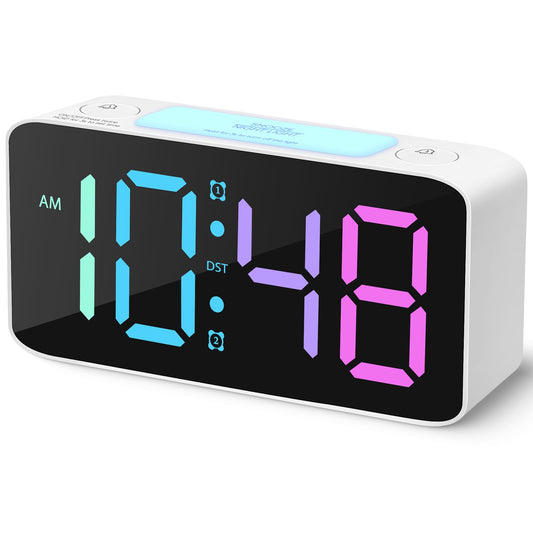 Cadmos Super Loud Alarm Clock for Heavy Sleepers Adults,Digital Clock with 7 Color NightLight,Adjustable Volume,USB Charger,Small Clocks for Bedrooms,Ok to Wake Up for Kids,Teens (White+RGB)