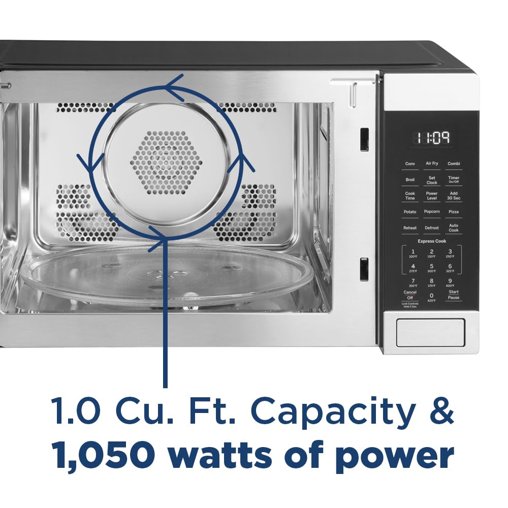GE JES1109RRSS 1.0 Cu. Ft. Capacity Countertop Convection Microwave Oven with Air Fry, Stainless Steel