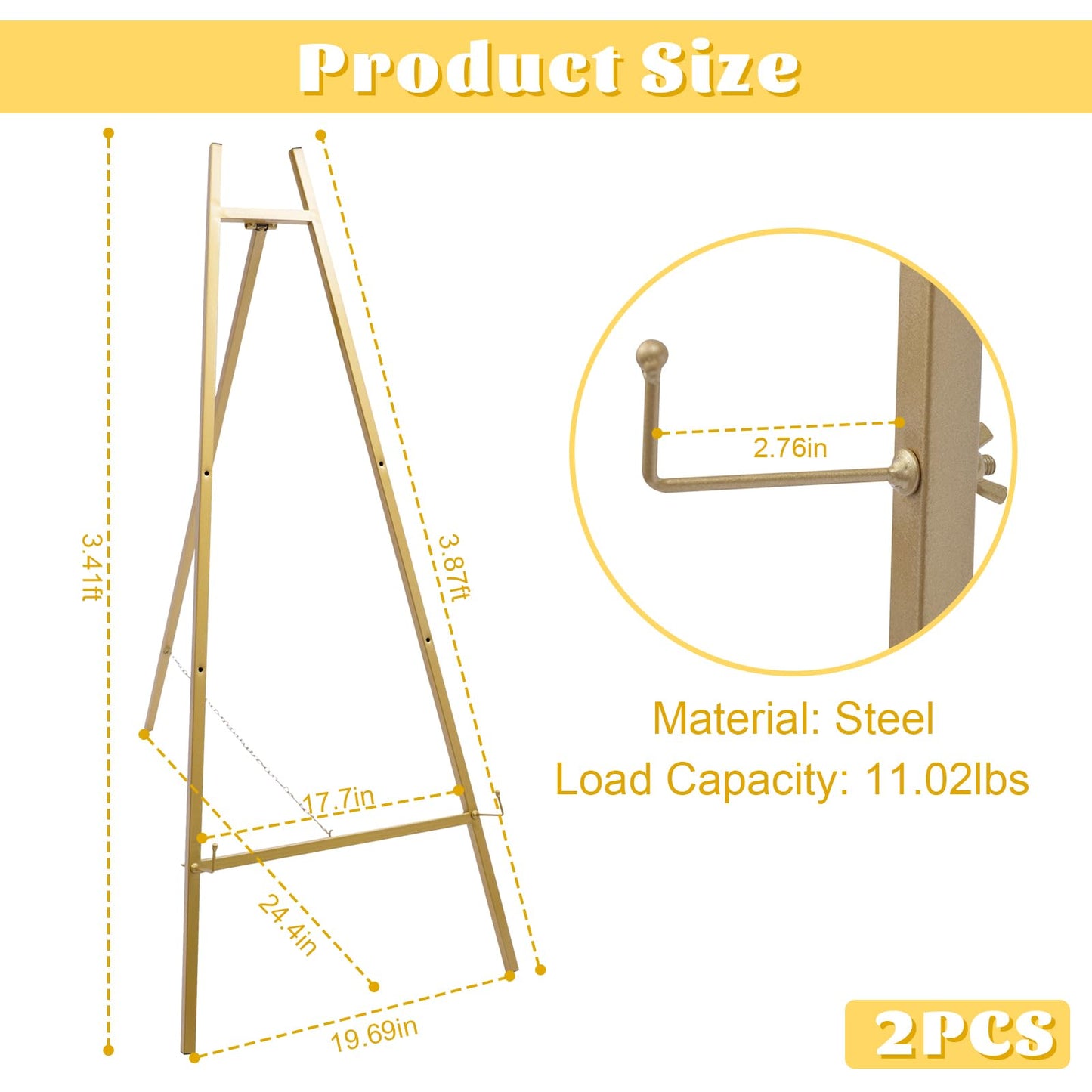 2 Pack Easel Stands Floor Easel Foldable Display Stand Height Adjustable Gold Easel Stand for Weddings Shops Exhibitions 40.95inch Height (Vertical Height of The Longest Position of Zipper)