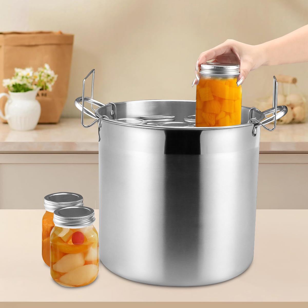 BriSunshine 21.5 QT Stainless Steel Canning Pot with Lid, Rack & 7 Pieces Canning Tools Set, Canning Supplies Kit Water Bath Canner for Beginner
