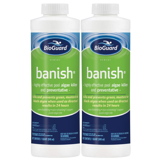 BioGuard Banish Pool Algae Preventative, 1 Quart, Pack of 2, Fast-Acting, Non-Foaming, Keeps Water Clear, Provides Effective Control of Algae Growth