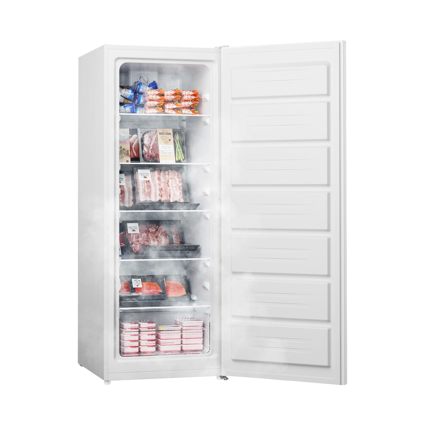 Upstreman 7.0 Cu.Ft Convertible Upright Freezer with Large Capacity, Convertible Design, Energy Saving, Quiet Operation, Removable Shelves, Suitable for Basement, Dorm, Apartment, Office, White-UF70