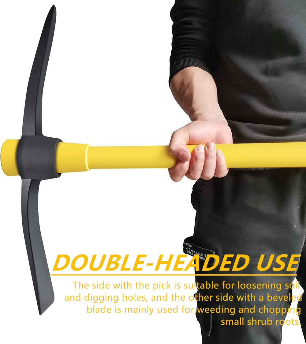 Pick Mattock with Heavy Duty Forged Construction, 36" Heavy Duty Pick Hoe,Solid Fiberglass Core, Ergonomic No-Slip Handle, Garden Pick Axe, and Adze Hoe