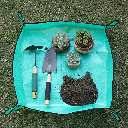 Owl Focus PE Plant Repotting Mat Waterproof, Indoor Succulent Potting, Portable Gardening Transplanting Mat,26.8x26.8 Inch