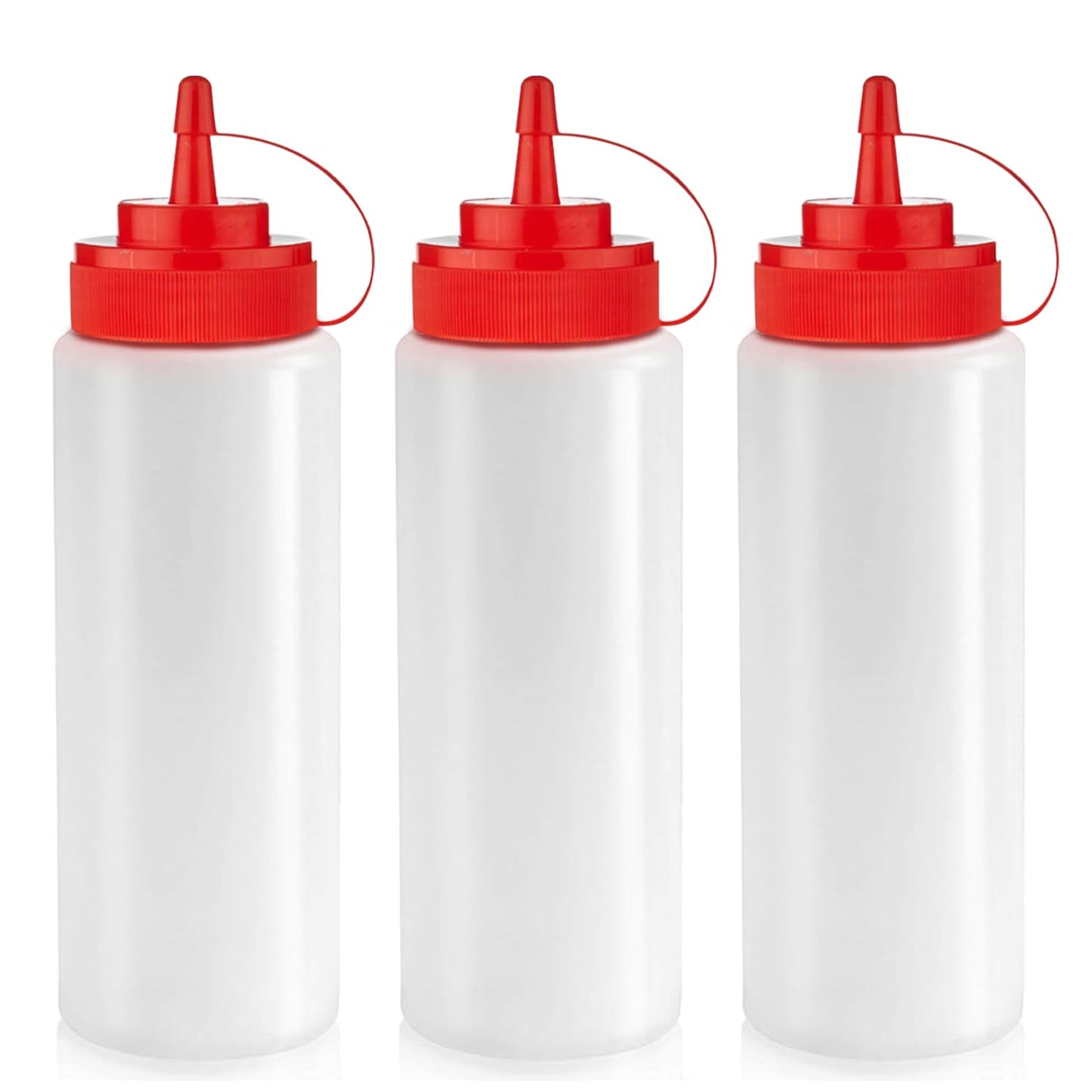 Norcalway Condiment Squeeze Bottles for Sauces Liquids - 12 OZ Kitchen Squirt Bottles for Liquids - Plastic Condiment Bottles for Sauce, Ketchup, Dressing, Oil - Easy Pour & Clean