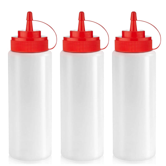 Norcalway Condiment Squeeze Bottles for Sauces Liquids - 12 OZ Kitchen Squirt Bottles for Liquids - Plastic Condiment Bottles for Sauce, Ketchup, Dressing, Oil - Easy Pour & Clean