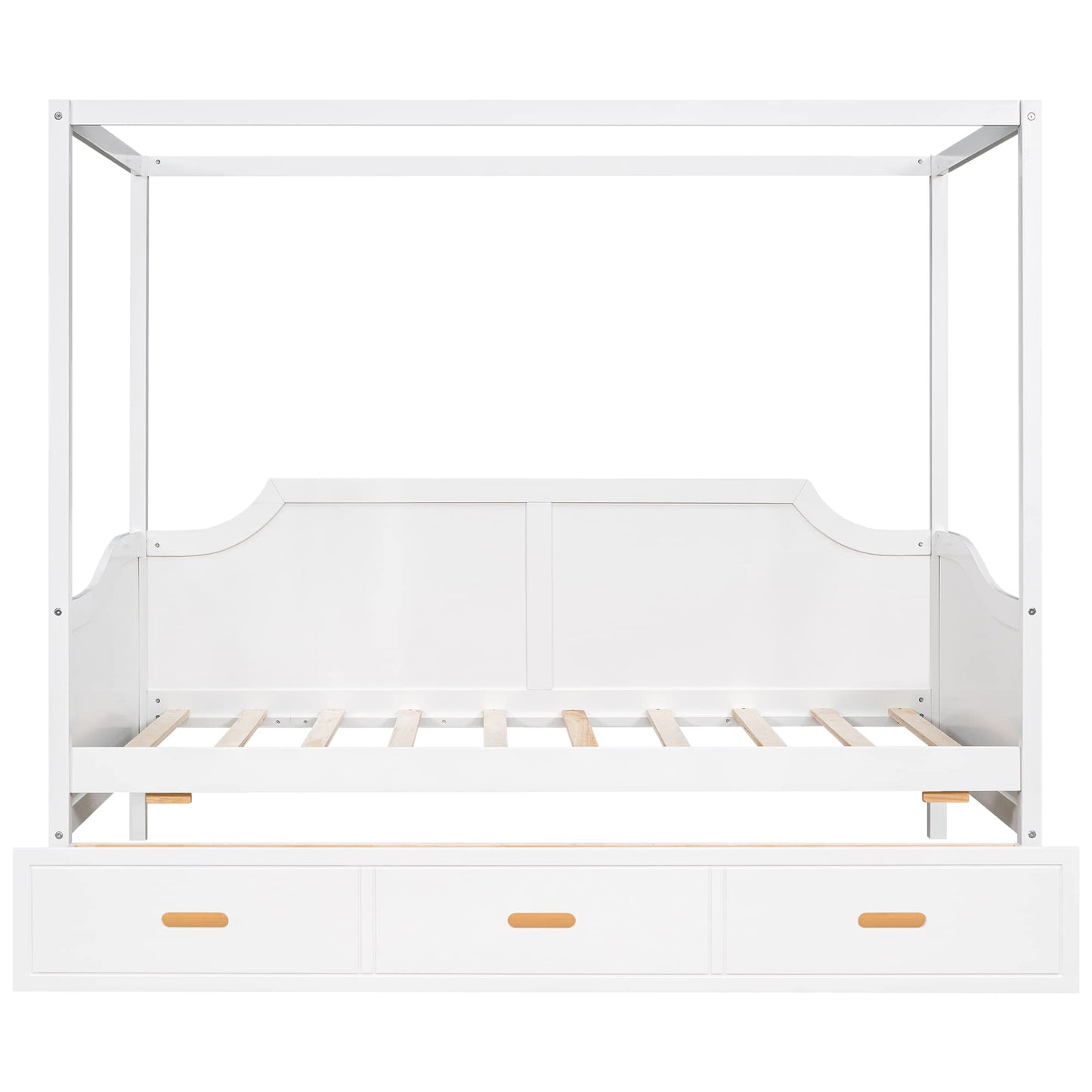 Polibi Wooden Daybed, Twin Size Canopy Daybed with 3 in 1 Drawers (White)
