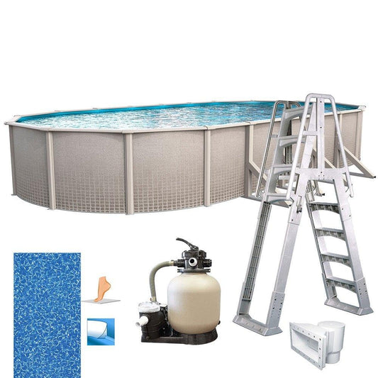 In The Swim 15' x 30' Oval Above Ground Swimming Pool - Freestyle Package - Featuring: Sand Filter, Pump System and A-Frame Ladder