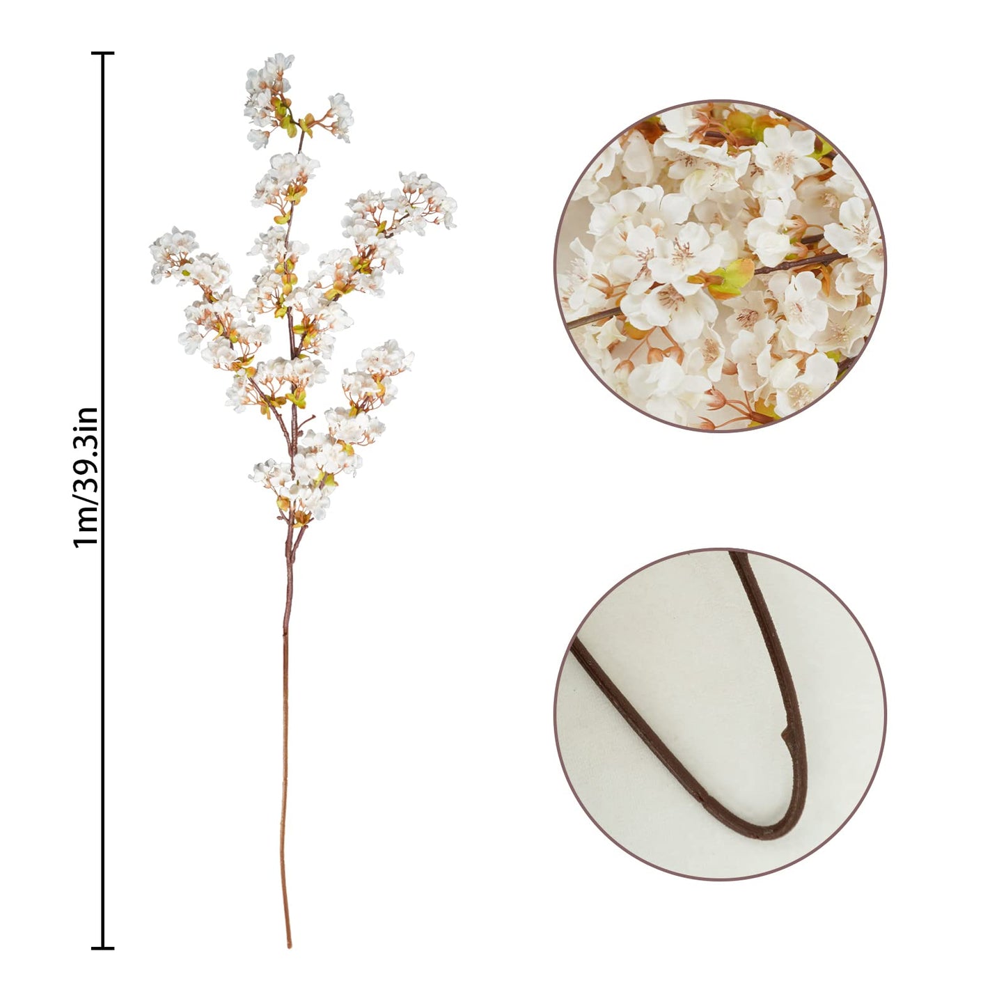 Uieke Silk White Cherry Blossom Branches, 39.3in Artificial Cherry Blossom Stems, Fake Plum Blossom Flowers Arrangement for Wedding Home Decor, Set of 8