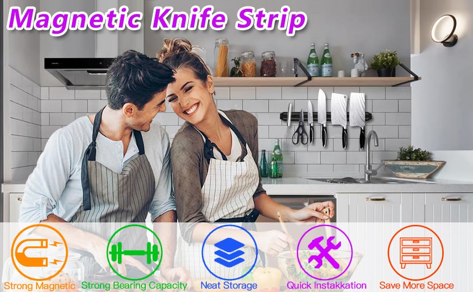 Magnetic Knife Strips(15 Inch X Set Of 2) Magnetic Knife Storage Strip, Knife Holder, Knife Rack, Knife Strip, Kitchen Utensil Holder, Tool Holder, Multipurpose Magnetic Knife Rack