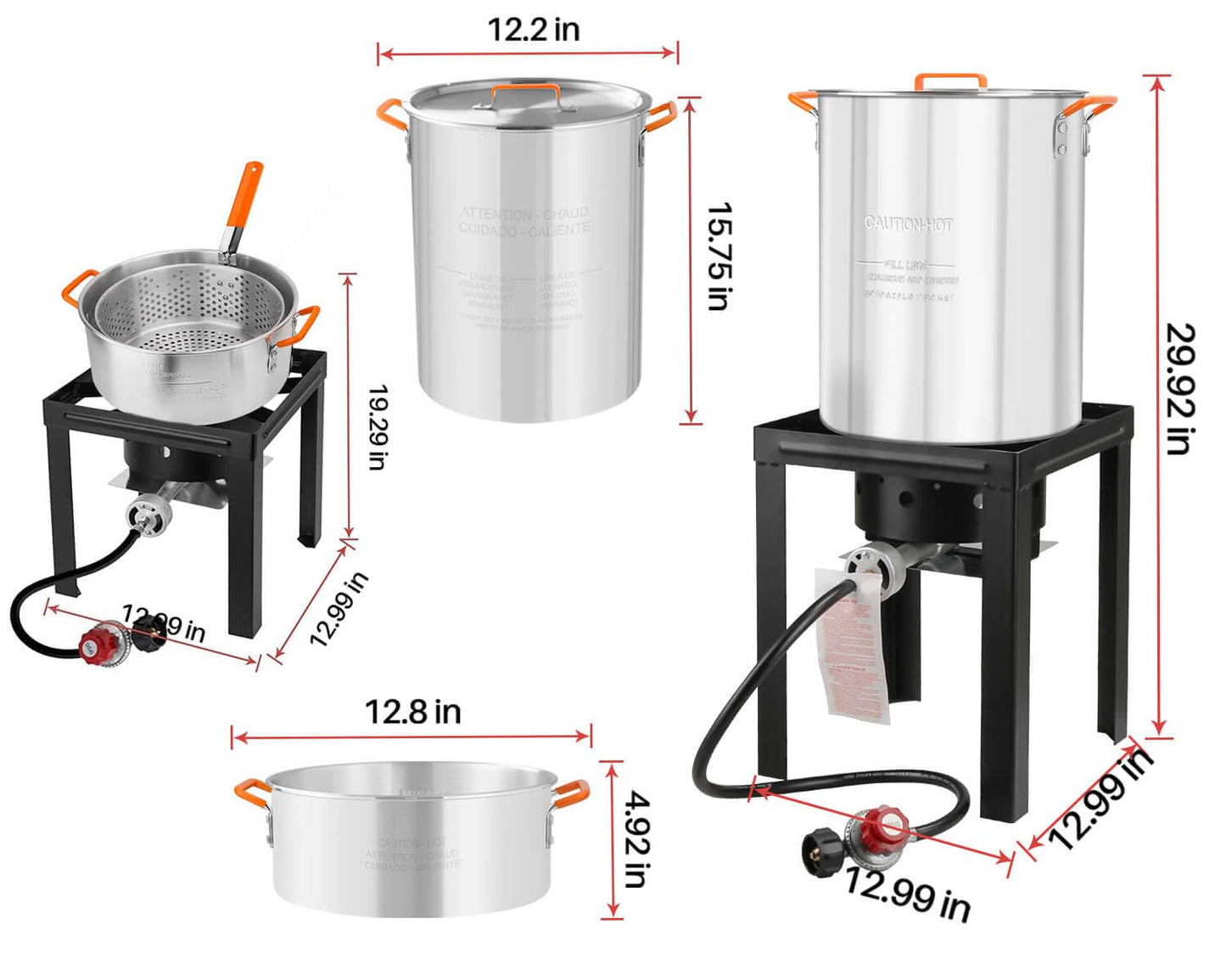 Deep Turkey Fryer Set, Seafood Boil Pot with Basket, Crawfish Boiler, 30QT & 10QT Pots with Large Steamers, and 54,000BTU High Output Burner for Camping, Outdoor Parties, Thanksgiving