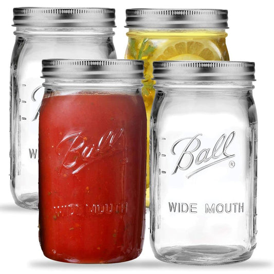 Wide Mouth Mason Jars 32 oz. (12 Pack) - Quart Size Jars with Airtight Lids and Bands for Canning, Fermenting, Pickling, or DIY Decors and Projects Bundled with Jar Opener