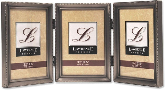 Lawrence Frames 11535T Antique Pewter Hinged Triple 3.5x5 Picture Frame - Beaded Edge Design