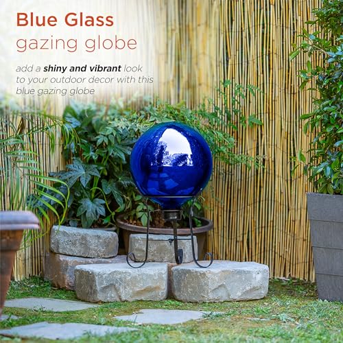 Alpine Corporation 10" Diameter Indoor/Outdoor Glass Gazing Globe Festive Yard Décor, Blue