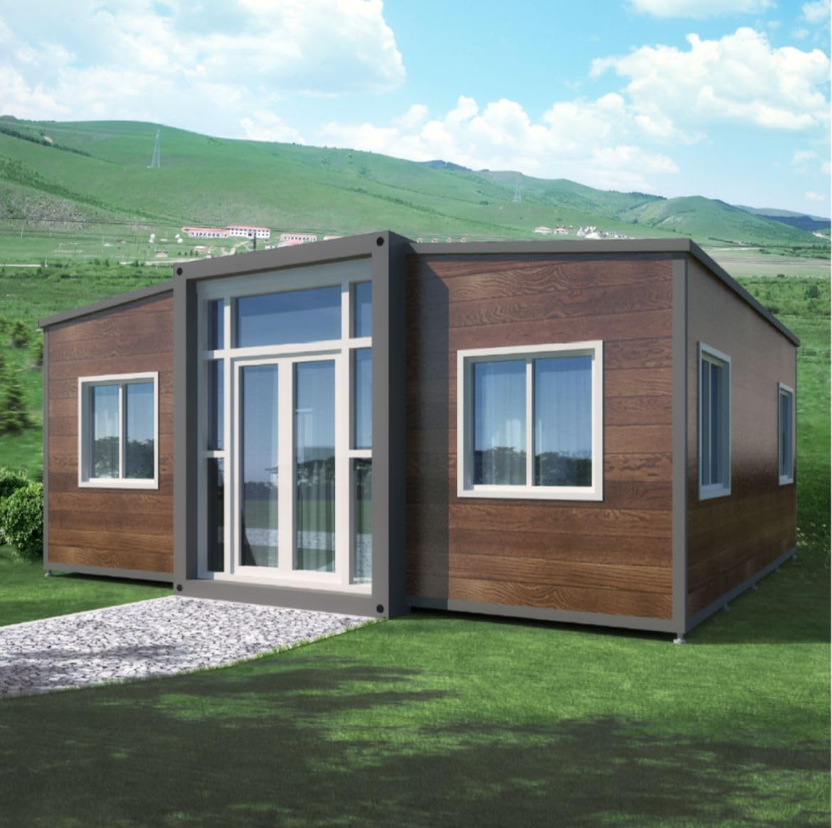 Luxury Portable Prefabricated Tiny Mobile Home 19x20ft, Mobile Expandable Plastic Prefab House for Booth, Hotel, Office, Guard House, Shop, Villa, Warehouse, Workshop (with Restroom and Kitchen)